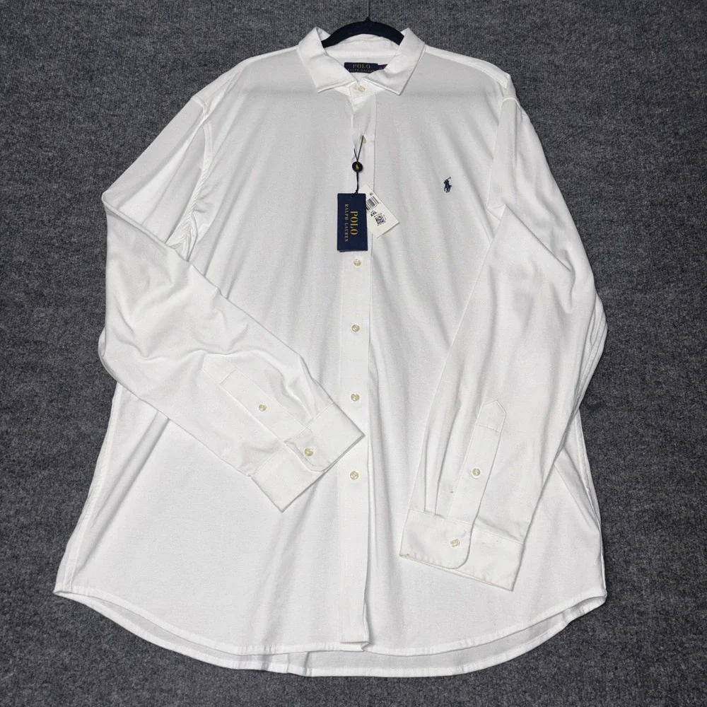 Polo Ralph Lauren Mens XXL White Cotton Jersey Long Sleeve Button Down Shirt NWT